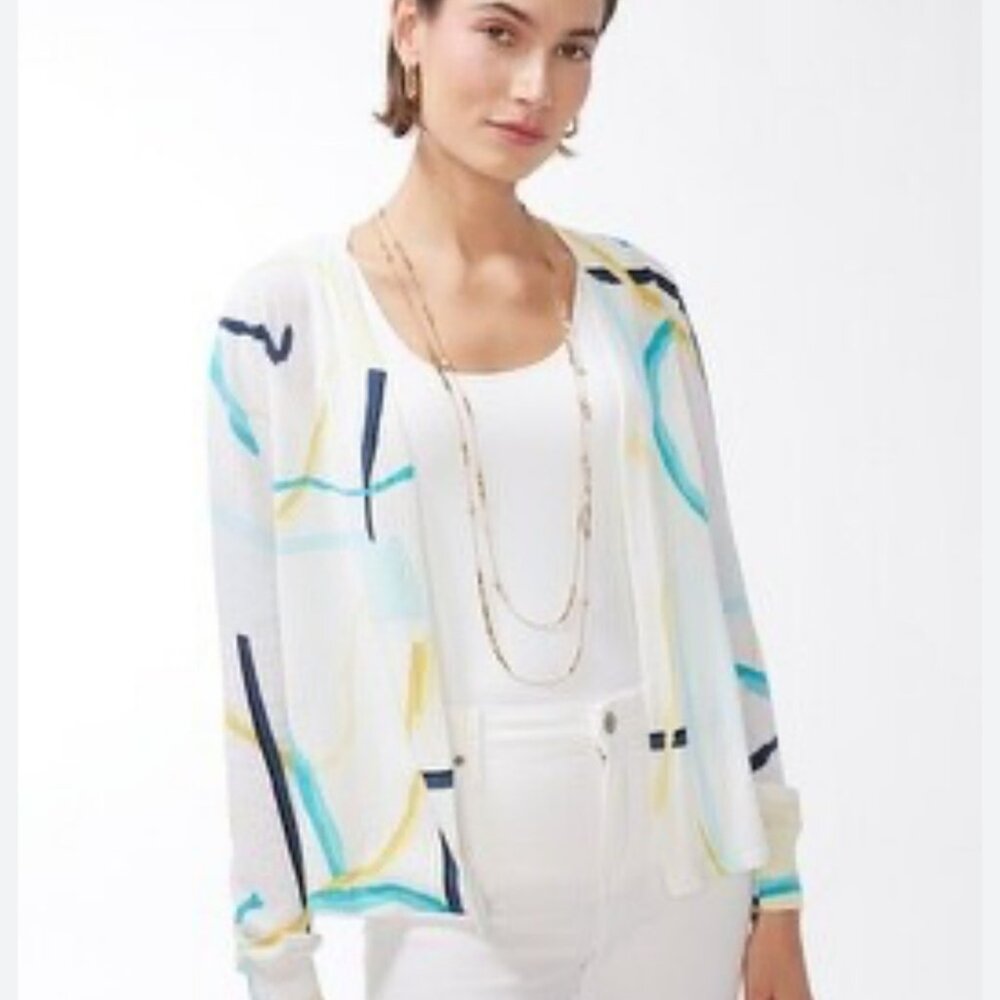 Chico's Summer Romance Abstract Cardigan, Size 2 (12-14), EUC